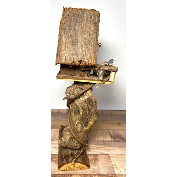 Rustic Handcrafted Wood Bark Birdhouse Sculpture Decorative Home & Garden Accent - Picture 4 of 6